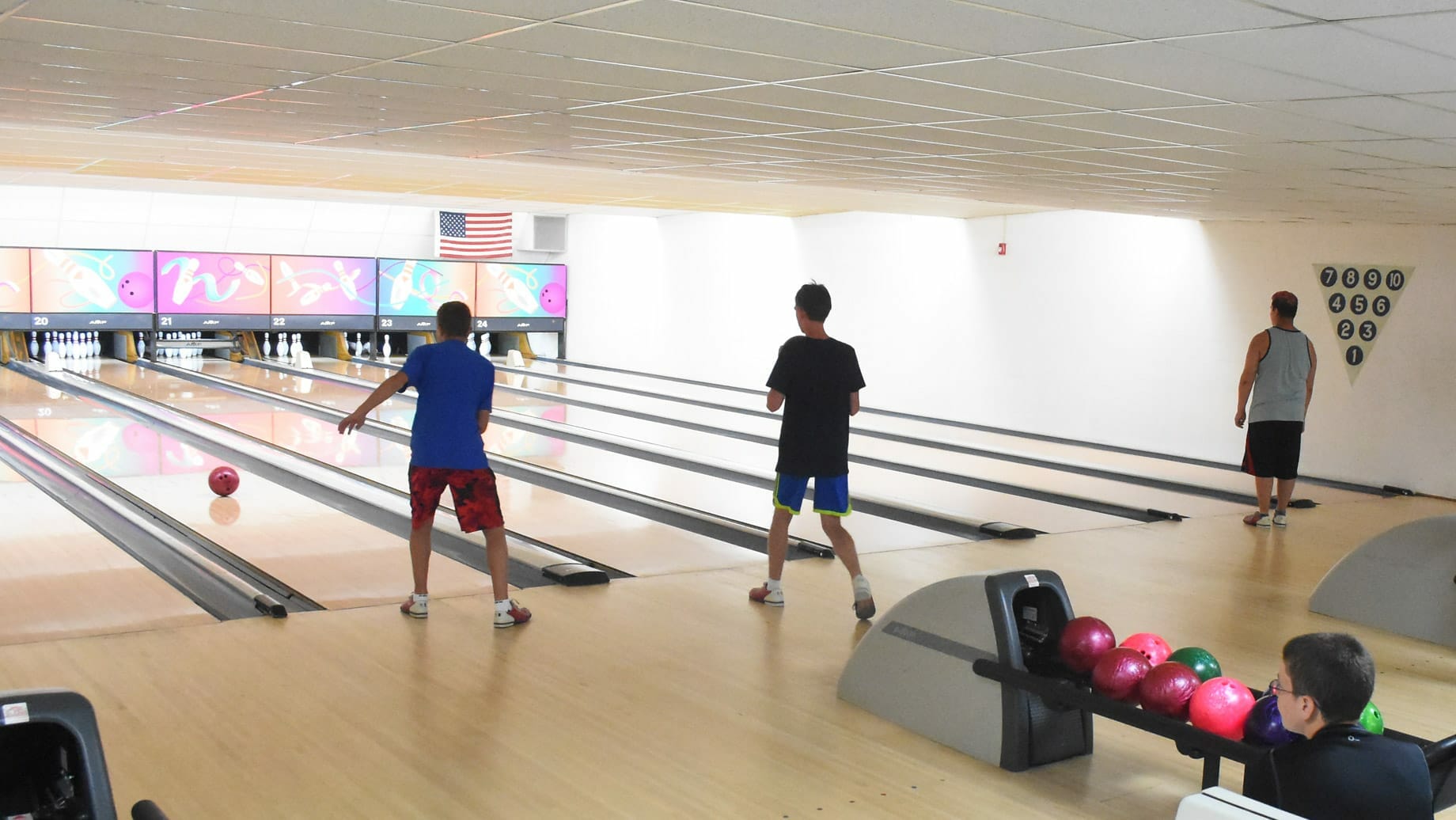 Campers bowling on a camp trip