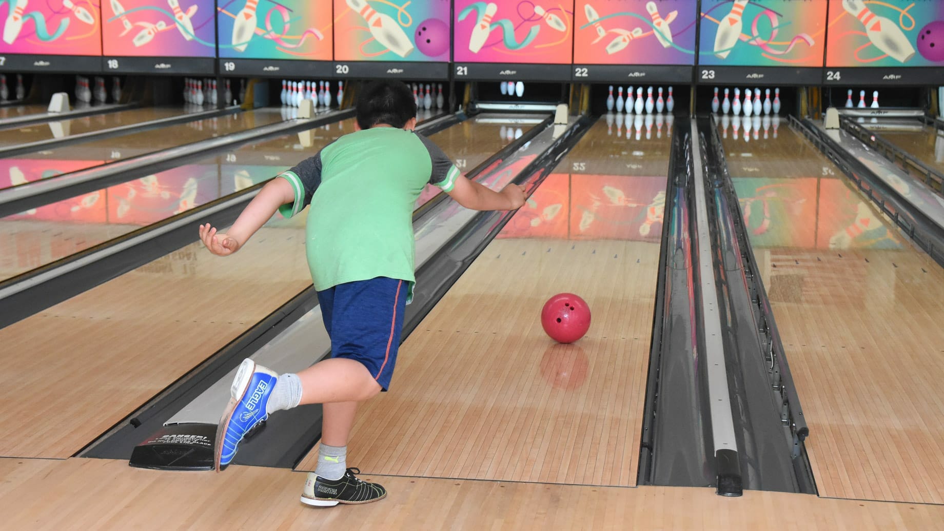 Campers bowling on a camp trip