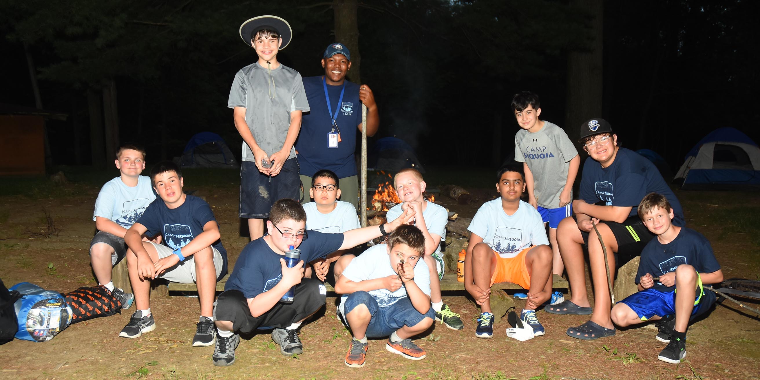 Campers with staff on an overnight retreat