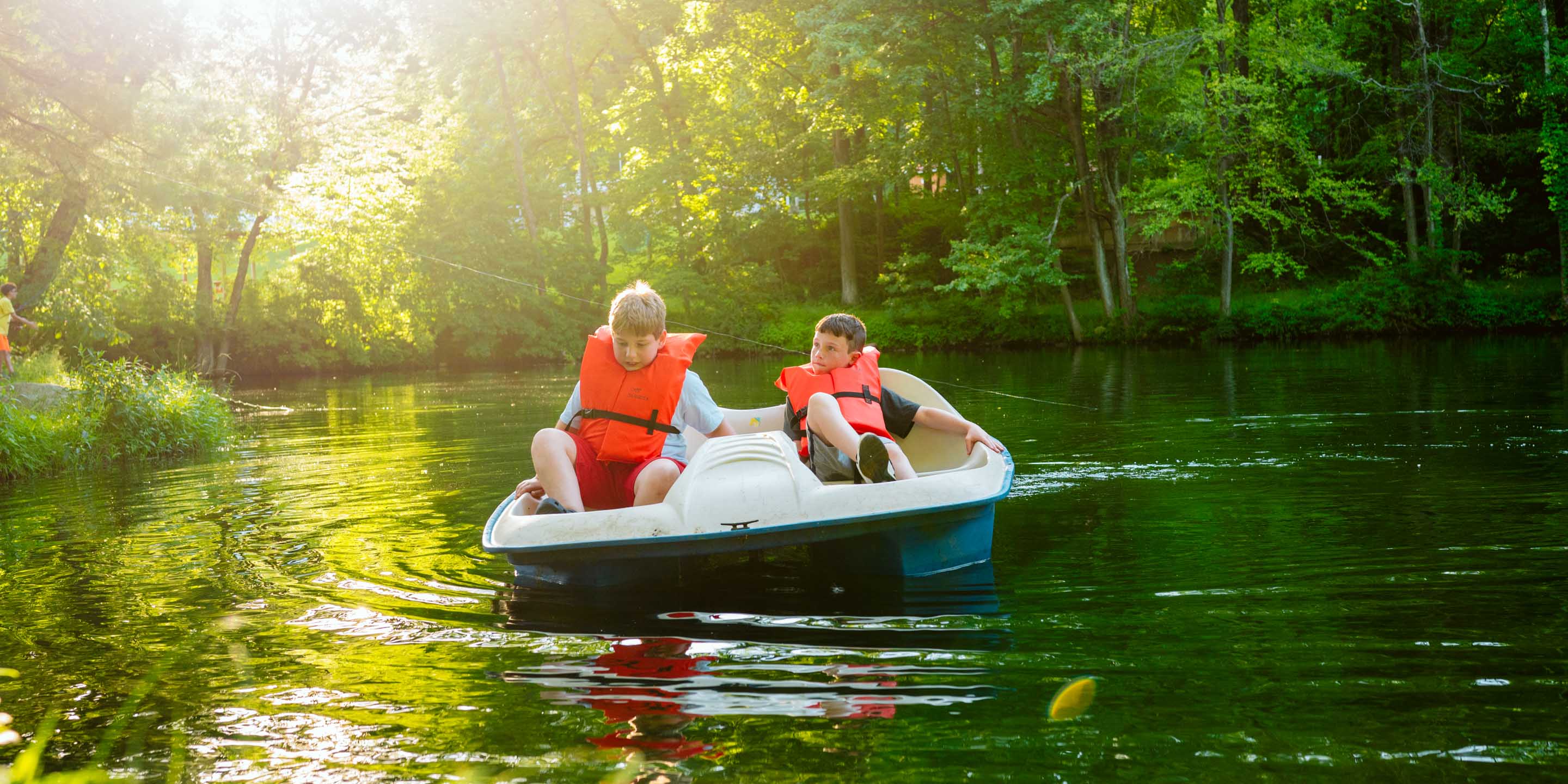 Two boys boating on the lake